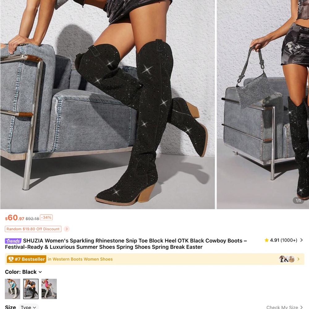 SHEIN Black Over the Knee Boots Suede Slouchy Style